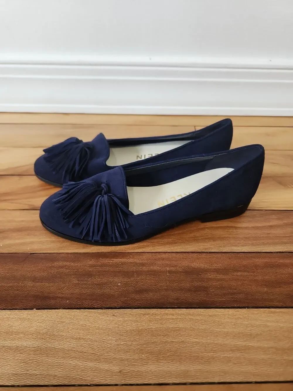 Anne Klein Blue Fringe Tassel 6 M Leather Suede Flats Loafers NEW